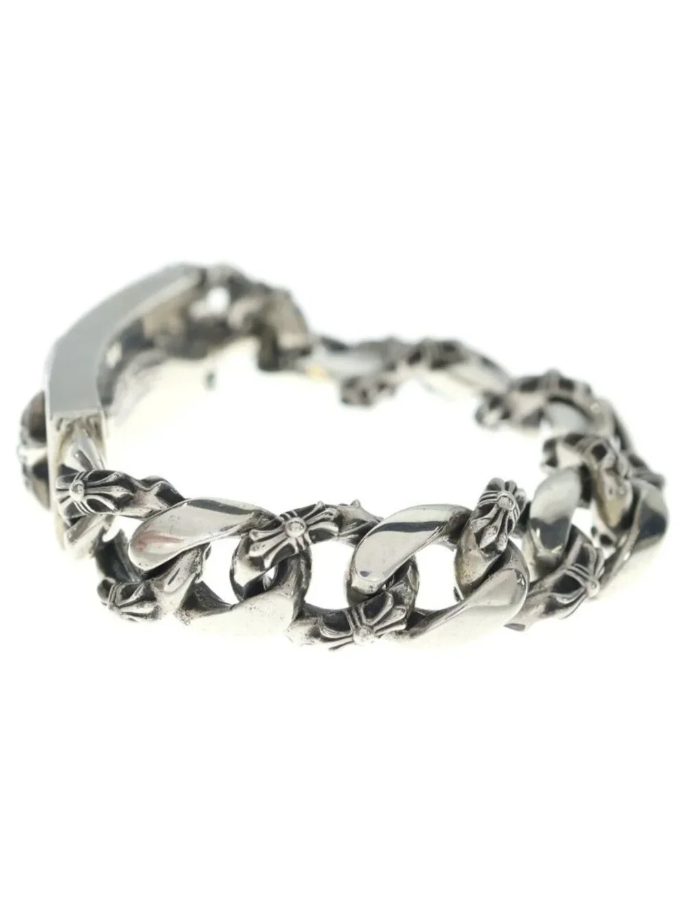 Chrome Hearts ID 3 Star Three ID Fancy Link Bracelet Silver